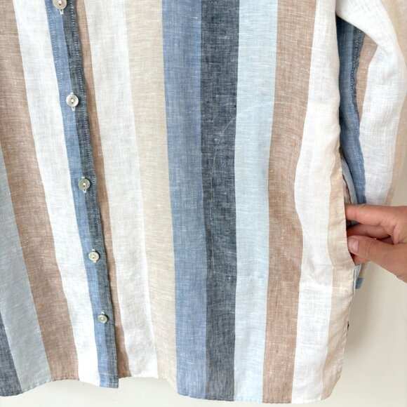 Chico's No-Iron Linen Top Stripe Multicolor Tunic with Pockets Size 2 US 12/14 - Picture 5 of 8